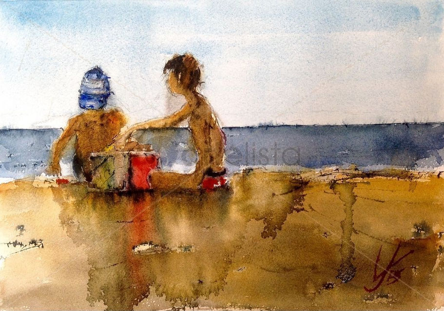 Jugando en la playa, Jacques Villares.