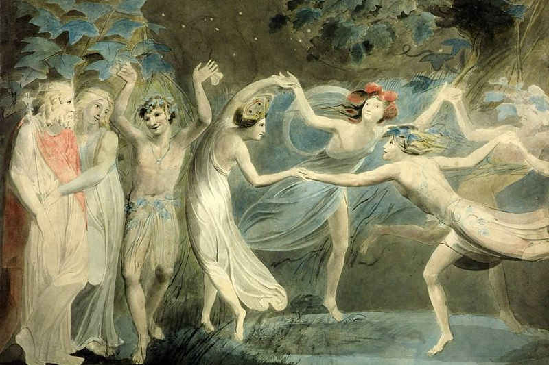 Oberon, Titania y Puck bailando con hadas. Hacia 1786. William Blake
