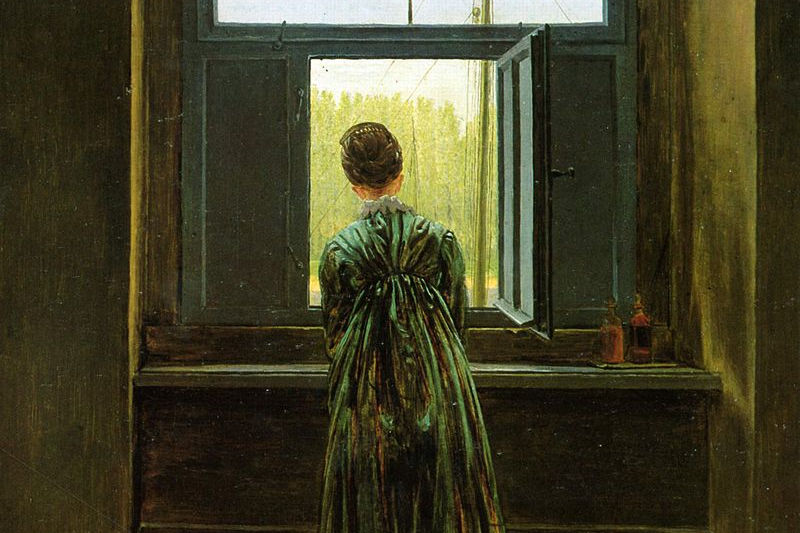 Mujer mirando por la ventana de su estudio. 1822. Caspar David  Friedrich